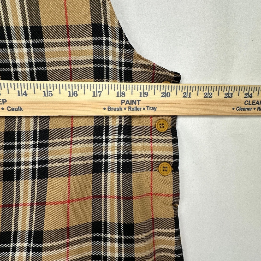Vintage 90s Erika Studio‎ Plaid Jumper Dress Tan Black Sleeveless Midi Slit - Picture 7 of 10